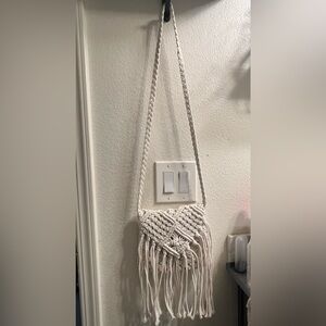 Fashion Nova White Macramé Fringe Bag